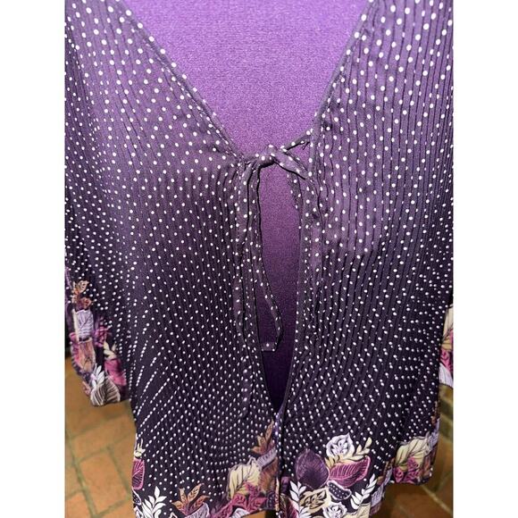 Vintage PIANO Women’s Blouse Front tie closure Bell sleeves Purple 2X Whimsygoth - Picture 4 of 11